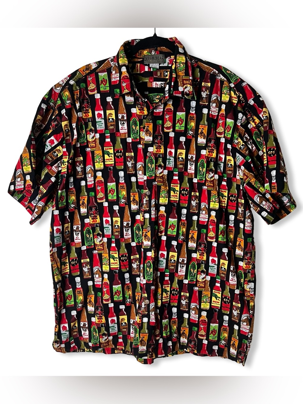 High Seas Trading Co VTG 90s Hot Sauce Novelty Button Up Shirt USA Made Sz. XXL